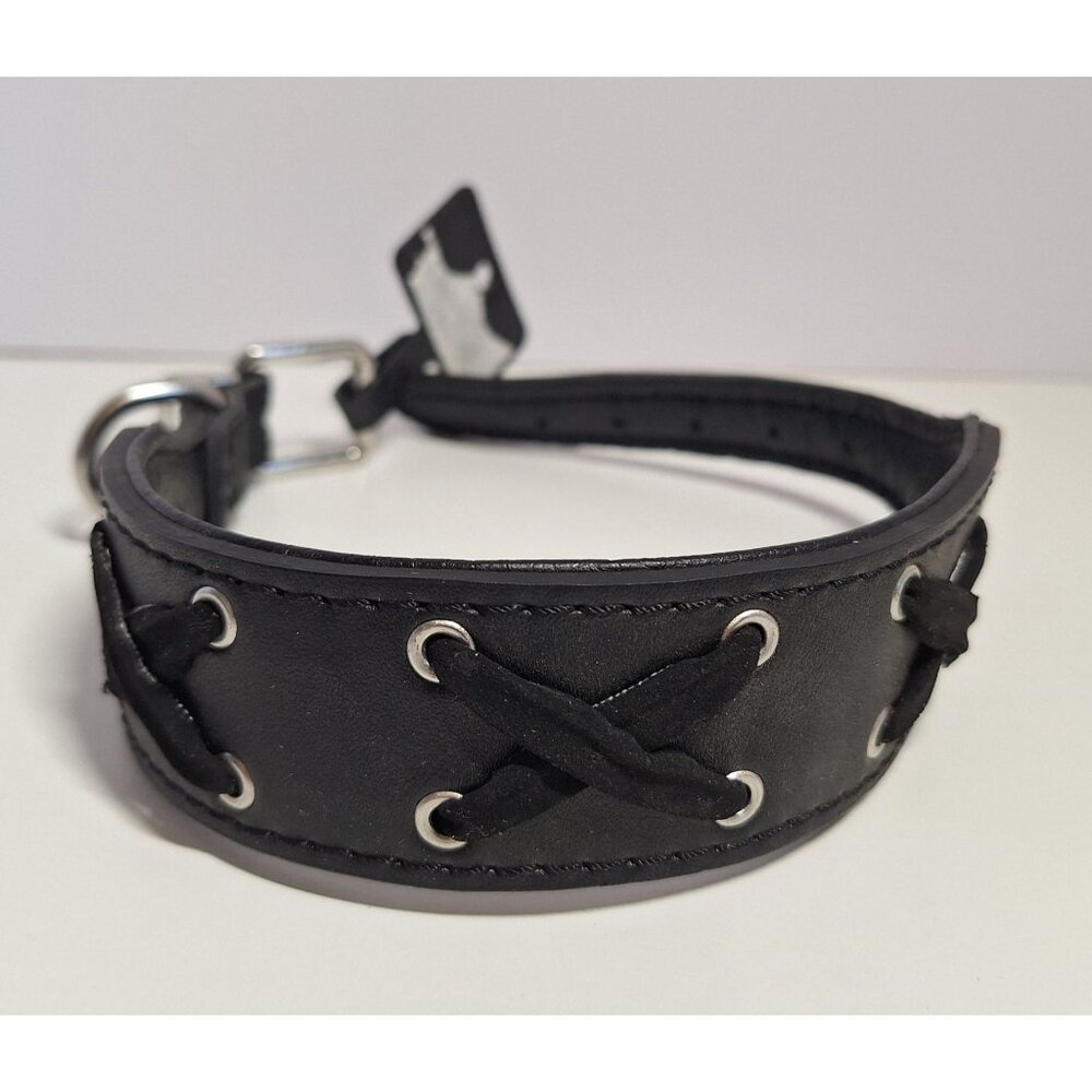 Premium Black Leather Lace-Detail Dog Collar
